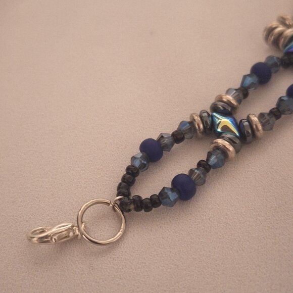 Artisan Beaded Metallic Blue Silver Snowflake Large Creative Bracelet - Picture 3 of 5